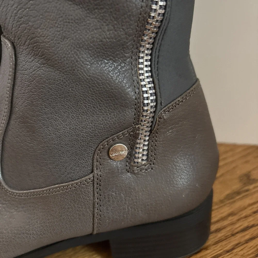 Women's Gray Leather Calvin Klein Over The Knee Boots Size 9